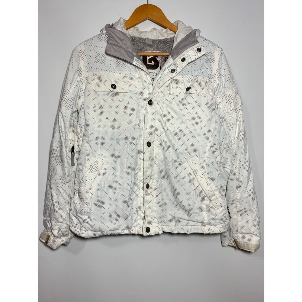 Burton Snowboard‎ Jacket Womens Medium White Geometric Sherpa Lined Hooded Coat
